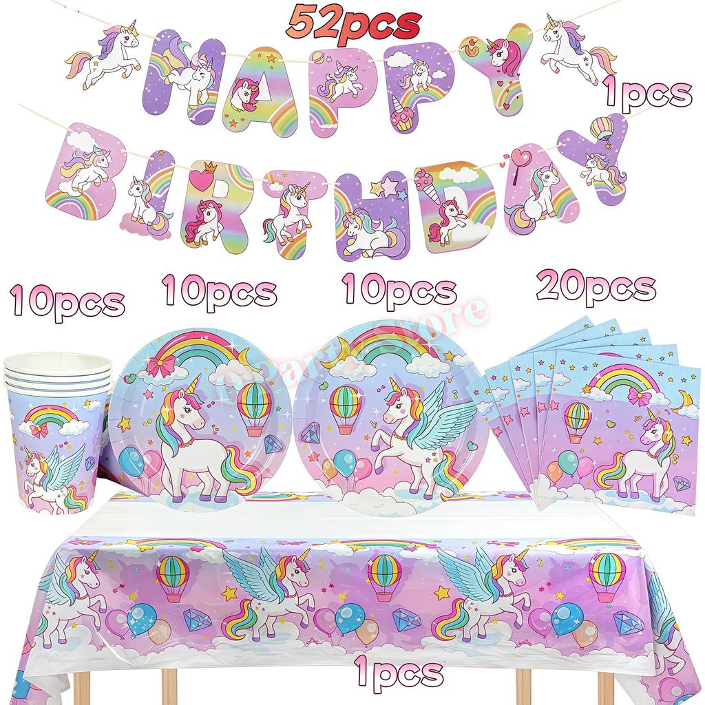 Kids Girls Unicorn Birthday Party Decoration Tableware Kit Plate Cup Unicorn 3D Balloons Party Favors Baby Shower Supplies Gifts