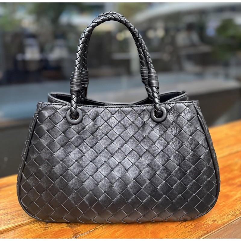 Genuine Lamb Leather Woven Tote Bag Women Small Crossbody Handbag Daily Use Office Commute Fashion Accessory