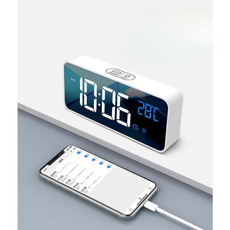 

Зеркало с LED-часами, управляемое звуком, с музыкой, 5 наборов будильников