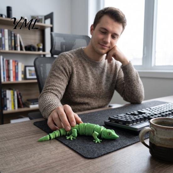 3D Printed Gecko Toy Leopard Figurine, Realistic Articulated Chameleon Fidget Toy, Lifelike Ornament Flexible Jointed Lizard Model, Animal Shape Desk