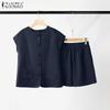 ZANZEA Lässiges Zweiteiler-Set aus ärmelloser Bluse und Shorts für Damen