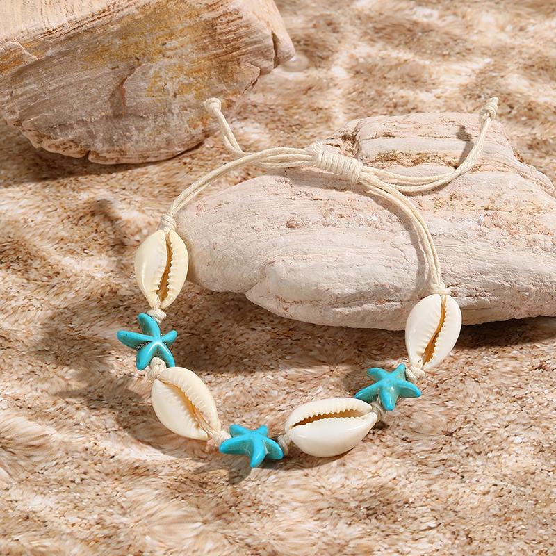 Bohemian Natrual Shell Beads Bracelets For Women Sea Star Turtle Conch Woven Rope Bracelet Beach Handmade Holiday Jewelry Gifts