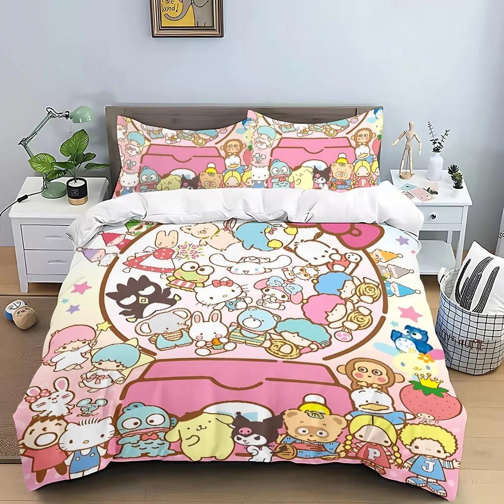 Sanrio Bedding Sets Hello Kitty Kuromi Cinnamoroll Comforter Bed Cover Duvet Cover Pillow Case 2-3 Pieces Sets Kids Adult Size