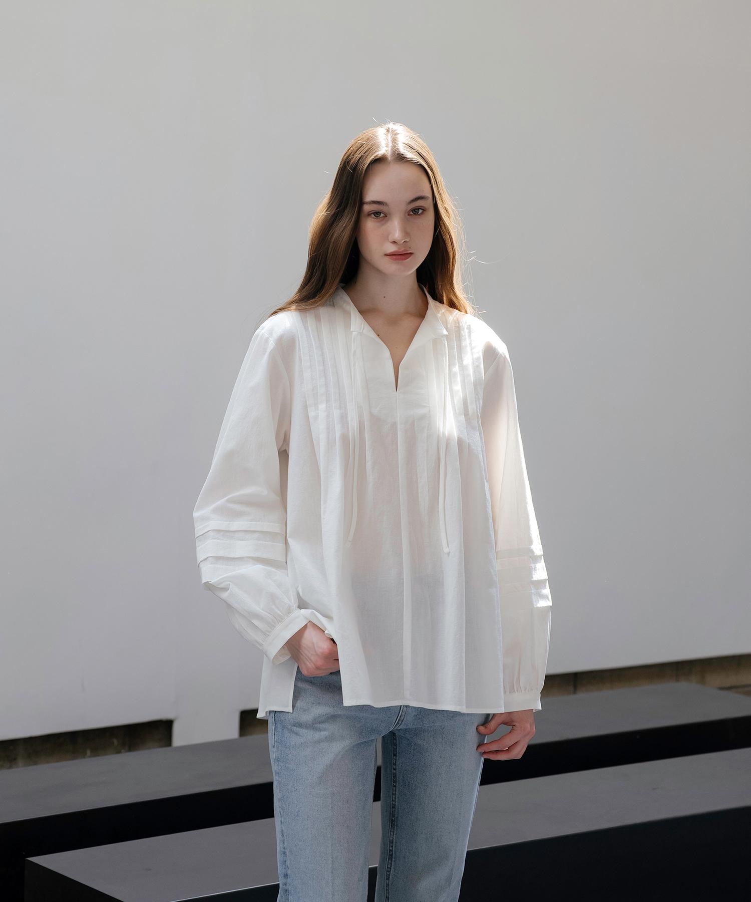 Unis Tuck Pleated White Blouse White