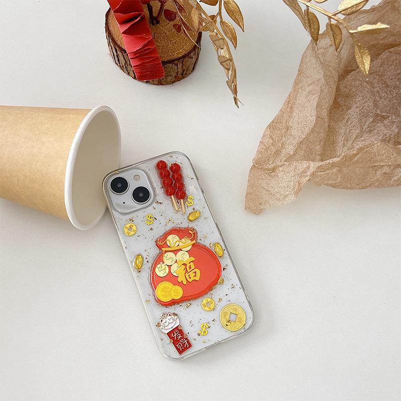New Year Snake Phone Case for IPhone16 Lucky Bag Candied Haws for Apple 17 Gold Foil Red Packet Yuanbao