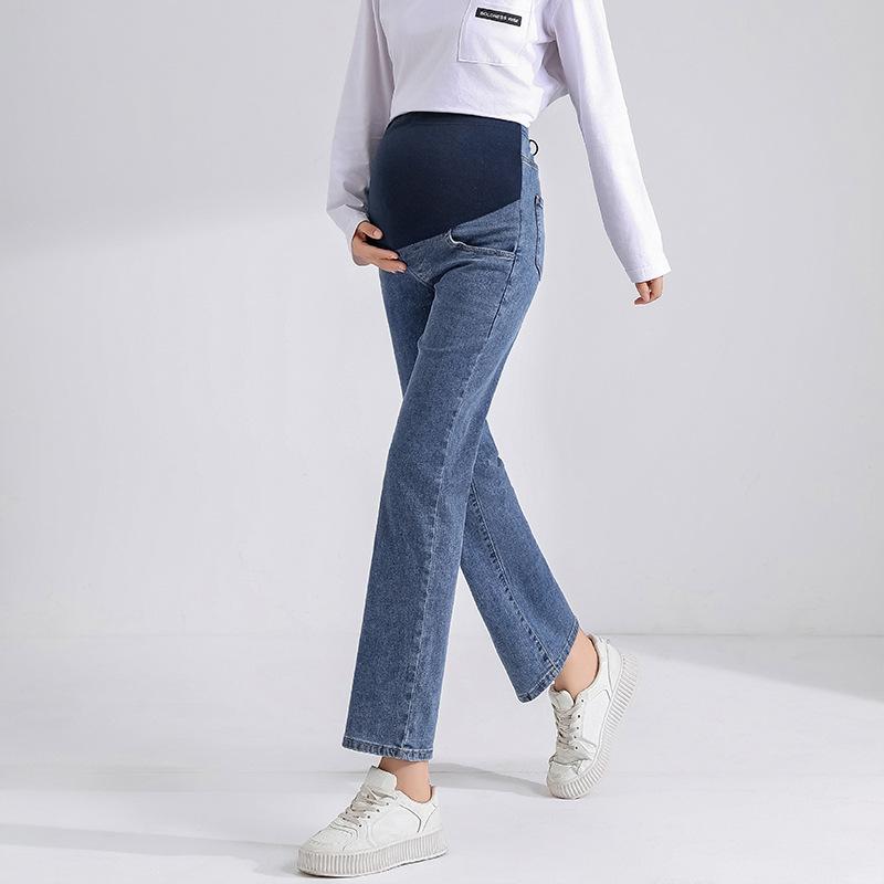 2026 Spring and Autumn Maternity Jeans for Outerwear, High-Waisted, Belly Support, Cropped Straight-Leg Slimming Pants