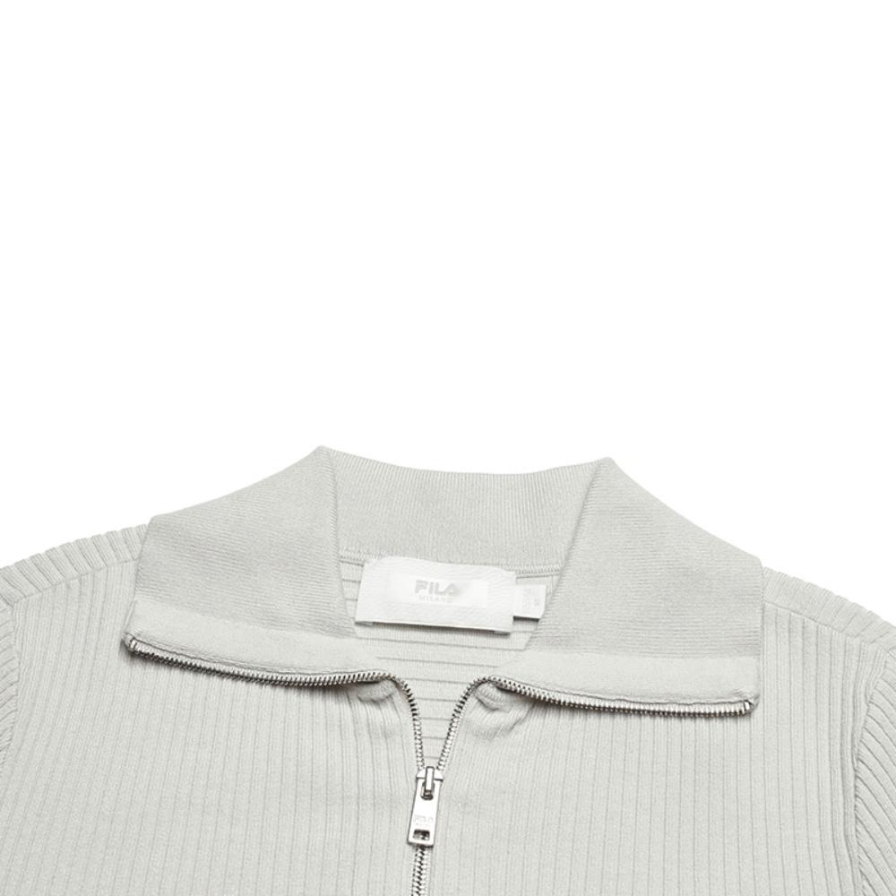 Fila Milano Series Simple Fashion Classic Versatile Soft Comfortable Warm Long Sleeve Fitted Knitted Sweater Women Tops Light-Gray Cream F11W545403FIV