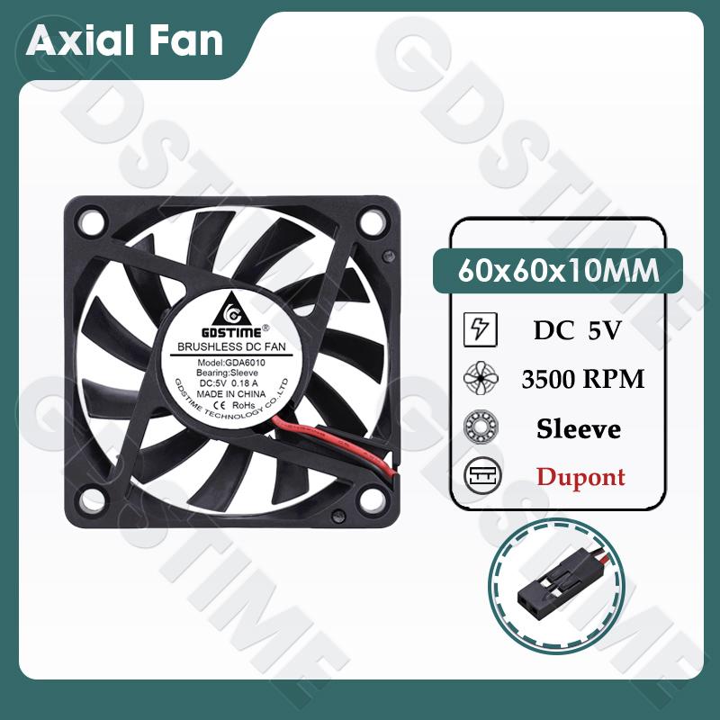 Gdstime 60MM Fan 24V 12V 5V Cooler 60x60x10MM Axial Cooling Fan 6010 Dual Ball Brushless Dupont USB Fan for PC Case CPU Cooling