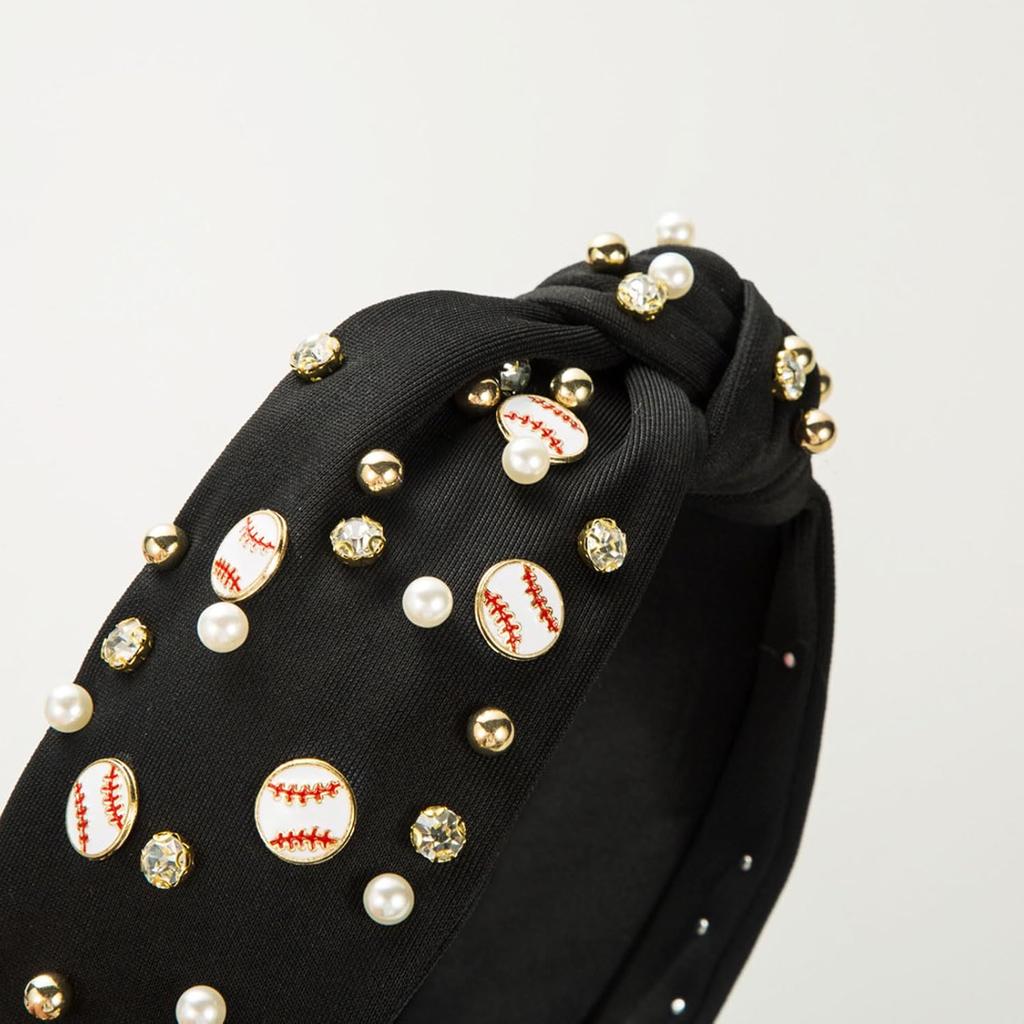 Radiate Elegance with Pearl Embellished Headbands for Women - Women's Fashion Baseball Headband Pearl Rhinestone Jeweled Knotted Headband for Girls