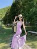 French waist pinch fishtail slim dress, super good-looking floral mesh dress, seaside holiday dress