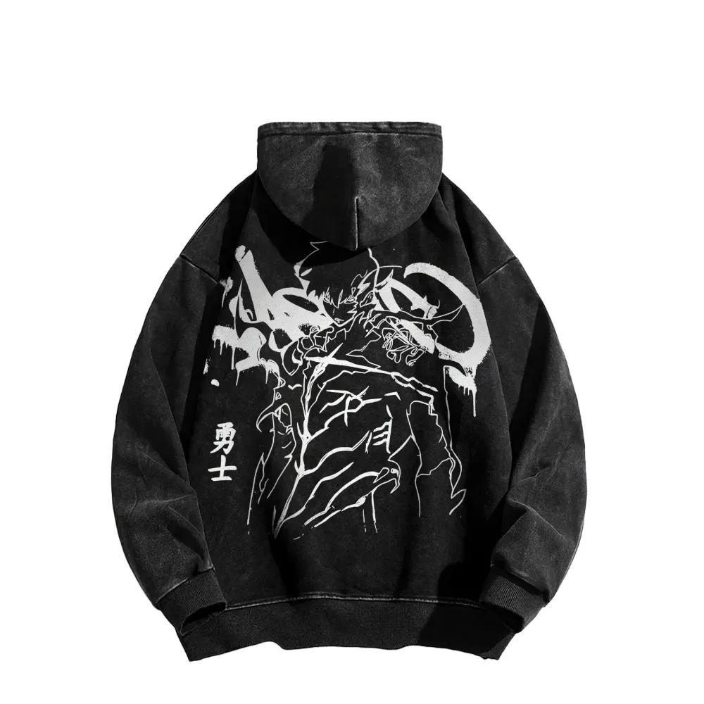 

Solo Leveling Anime Clothing Sung JinWoo Print Hooded Men Women Cotton Hoodies Retro Washed Sweatshirt Harajuku Male Streetwear S