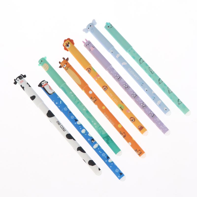 8Pcs Cartoon Animal Erasable Gel Pens 0.5Mm Colorful Ink Ballpoint Pens Smooth Writing For Office School Stationery Supplies