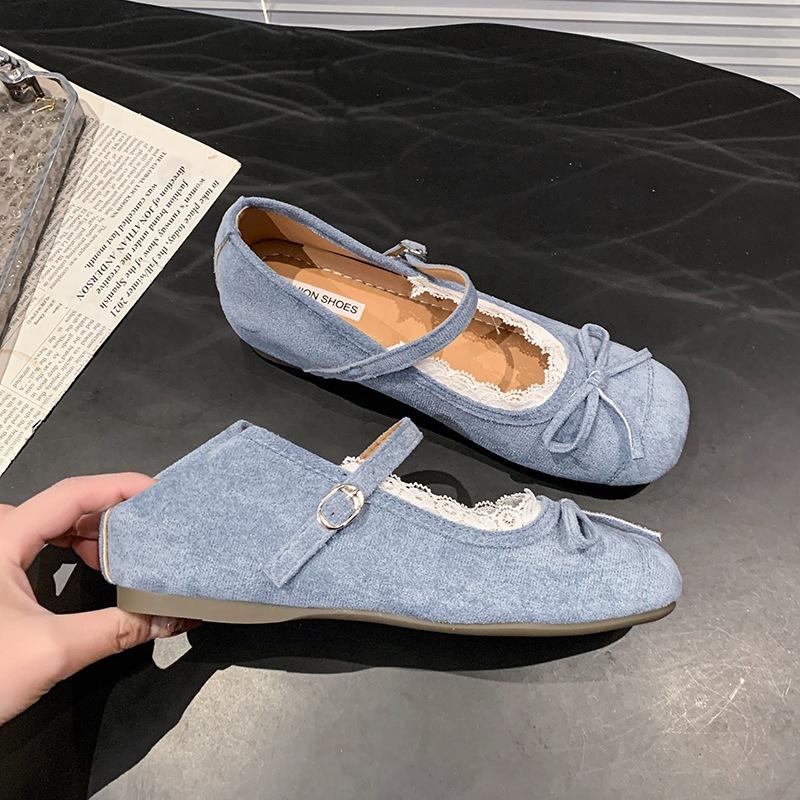 Soft sole one-word buckle single shoes French Mary Jane shoes spring and autumn with skirt inner height-increasing ballet shoes