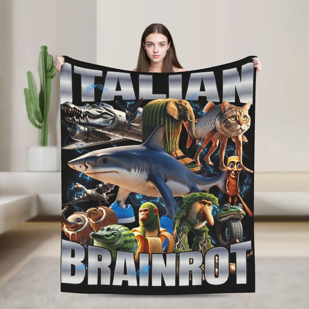 Bombardiro Crocodilo Tralalero Tralala  Blankets Italian Brainrot  Flannel Soft Throw Blanket for Home Restaurant Textile Decor