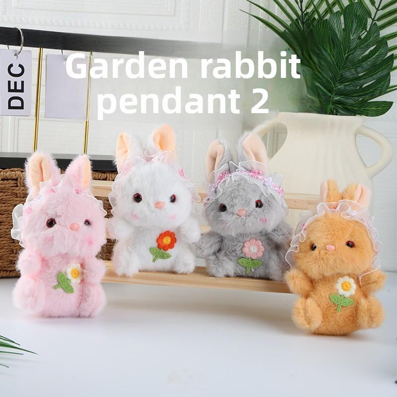 Embroidery Flower Cute Lace Headwear Cartoon Rabbit Plush Toy Pendant For Kids