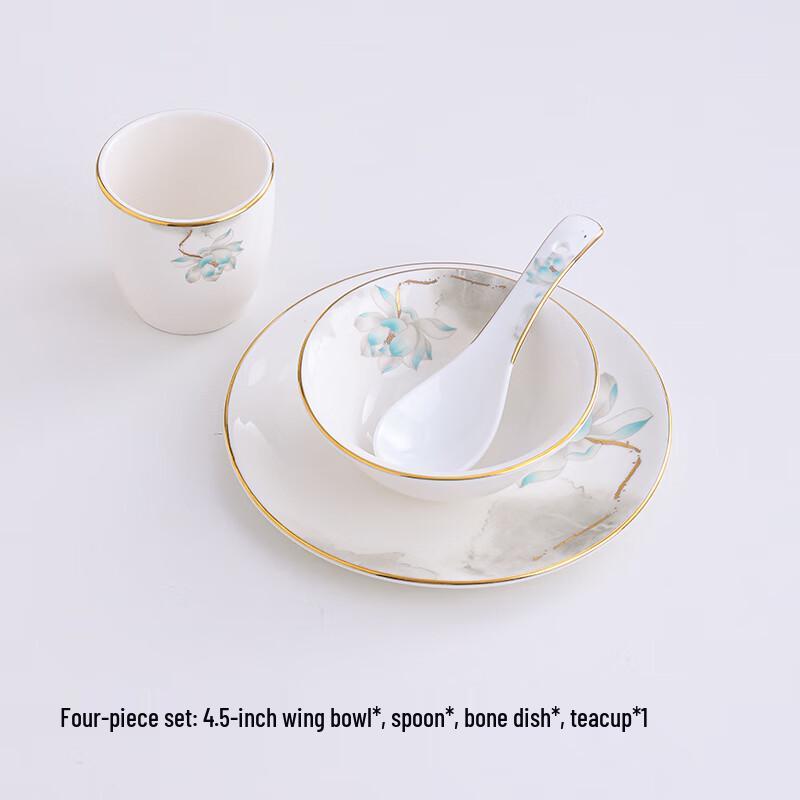 Ru Han Chinese Ceramic Gold Rim Lotus Teacup Set