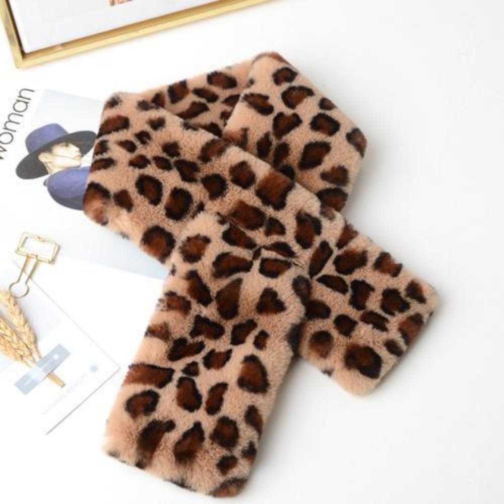 Leopardenmuster Kunstpelz Schal - Damen Winter Warm Vielseitig Kreuz-Halswärmer Damen Schals