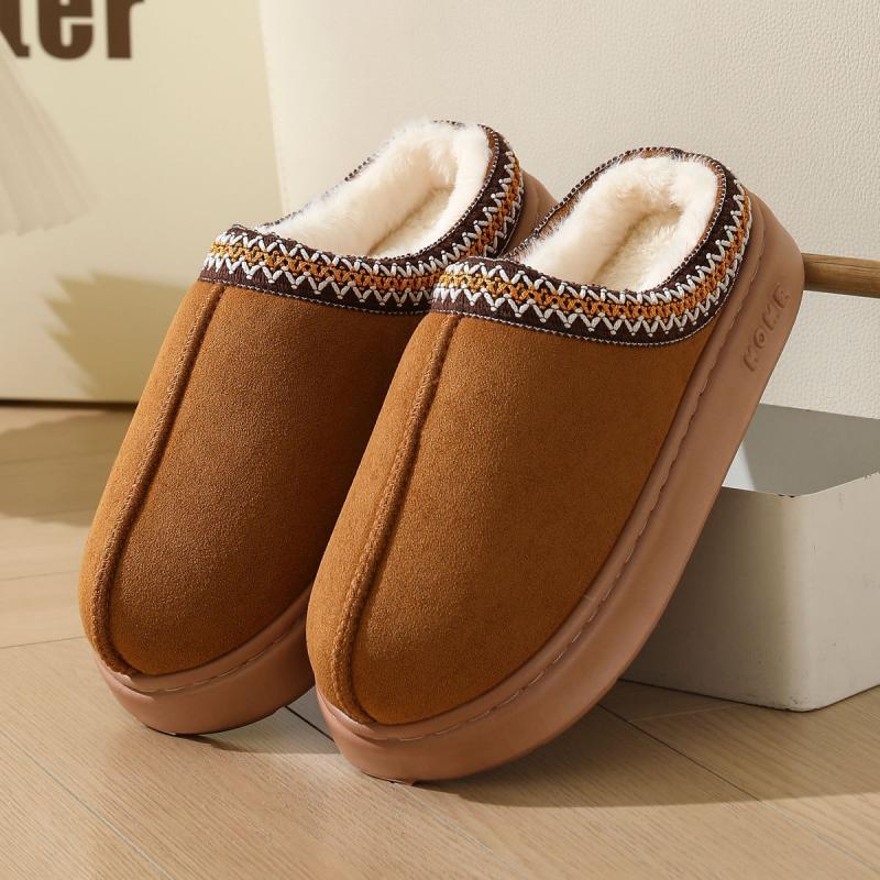 New Fall and Winter Lace Fashion Cotton Slippers Men and Women Couple Models Indoor and Outdoor Warm Cotton Slippers