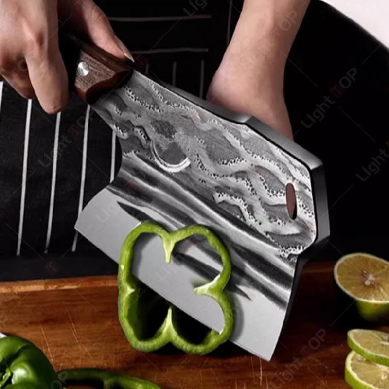 Kitchen Butcher Knife Chopping Bone Knife Household Vegetable Slicing Cleaver High Carbon Steel Cooking Chef Knife Wooden Handle