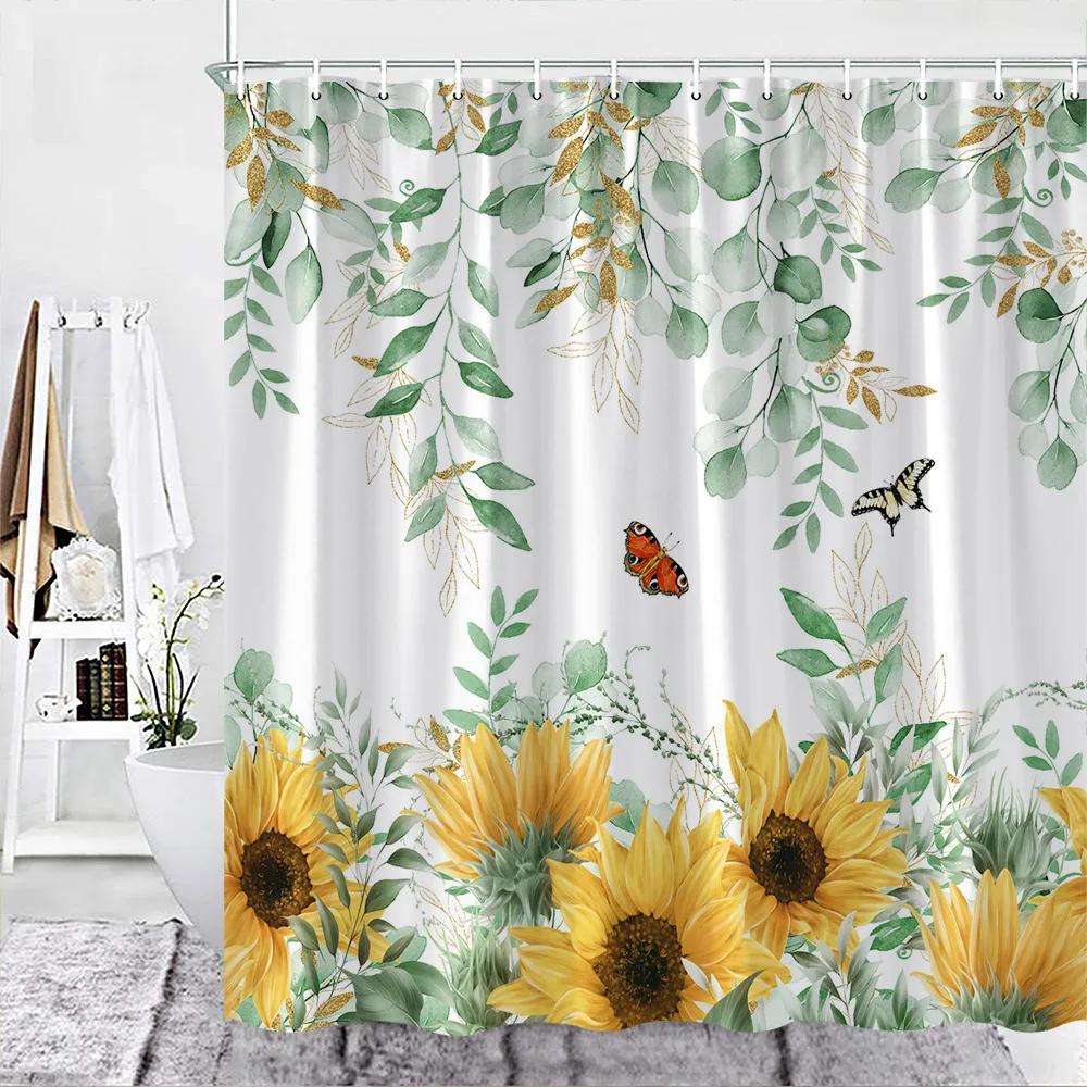 

Sunflower Shower Curtain Summer Farmhouse Flower Bird Car Rustic Bathroom Curtain Polyester Hanging Curtains Bathroom Decor Set 90x180cm-35x70in