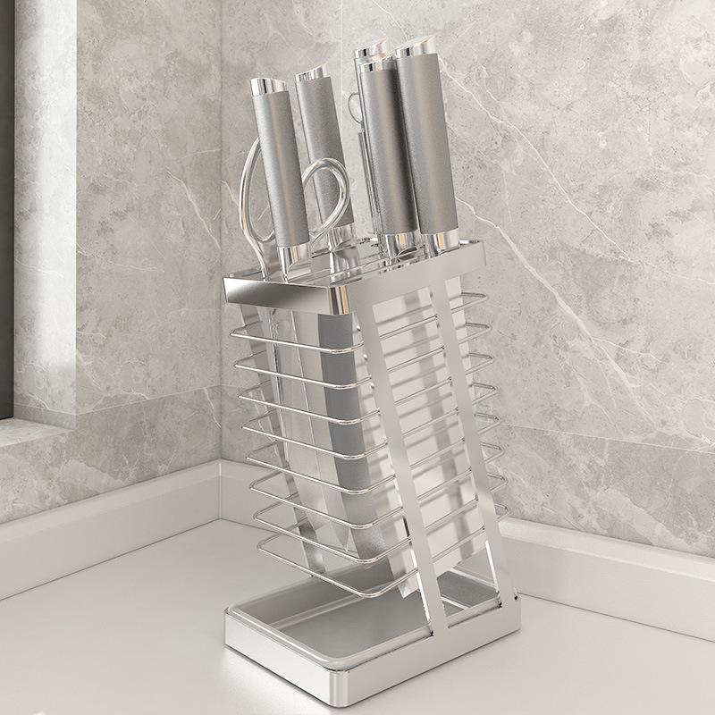 Stainless Steel Kitchen Knife & Utensil Holder with Draining Feature