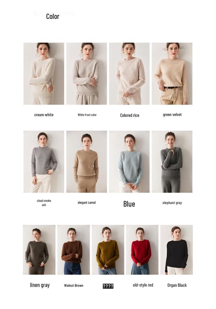 Women's Thick Three-Strand Cashmere Drop-Shoulder Sweater - 2025 Autumn/Winter Collection, Round Neck Base Layer Top