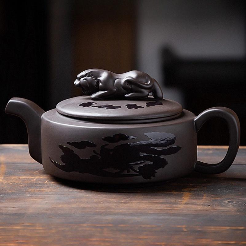 220ML Dragon Tiger Yixing Purple Clay Pot Household Chinese Dragon and Phoenix Tea Color Changing Tea Pot and Tea Set Upon Heat