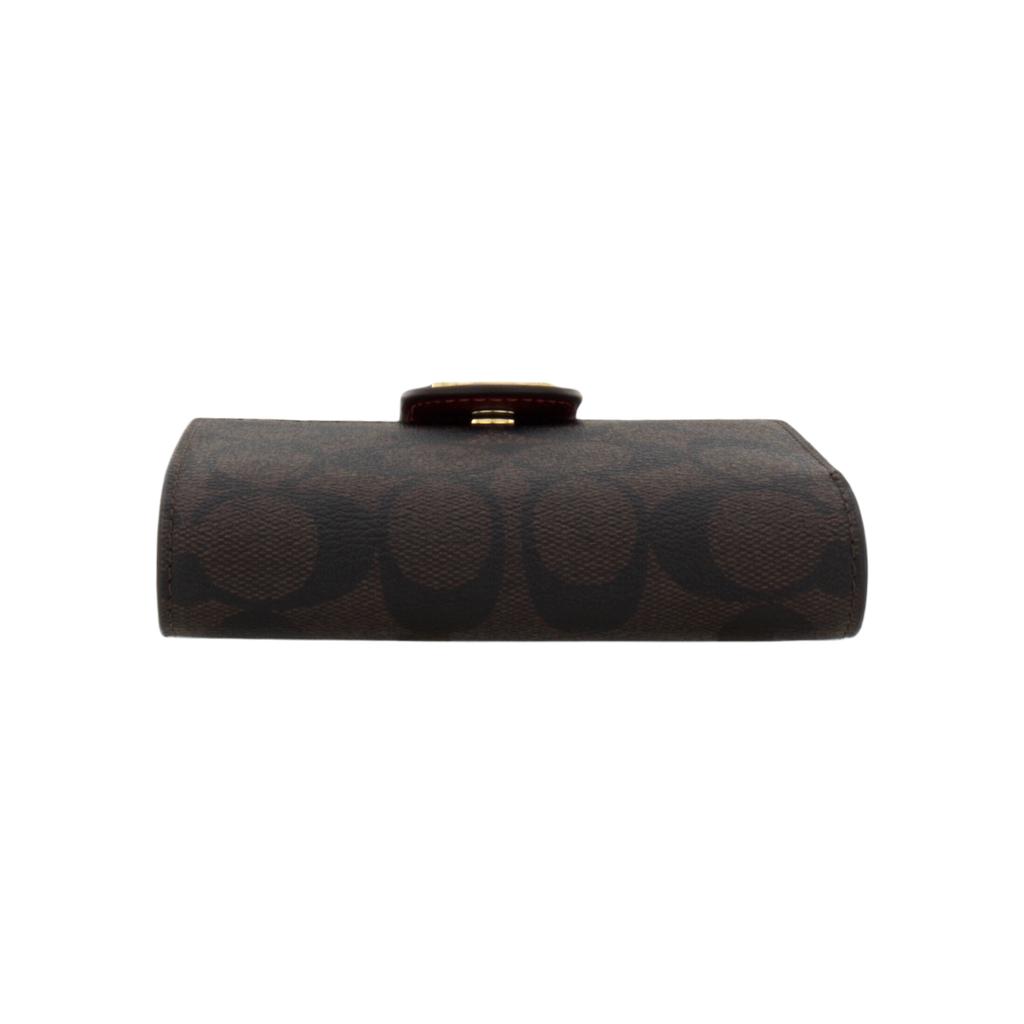Coach Corner Zip Classic Monogram Coated Canvas And Leather Wristlet Clutch Women Clutch Red Dark-Brown C0082-IMRVQ