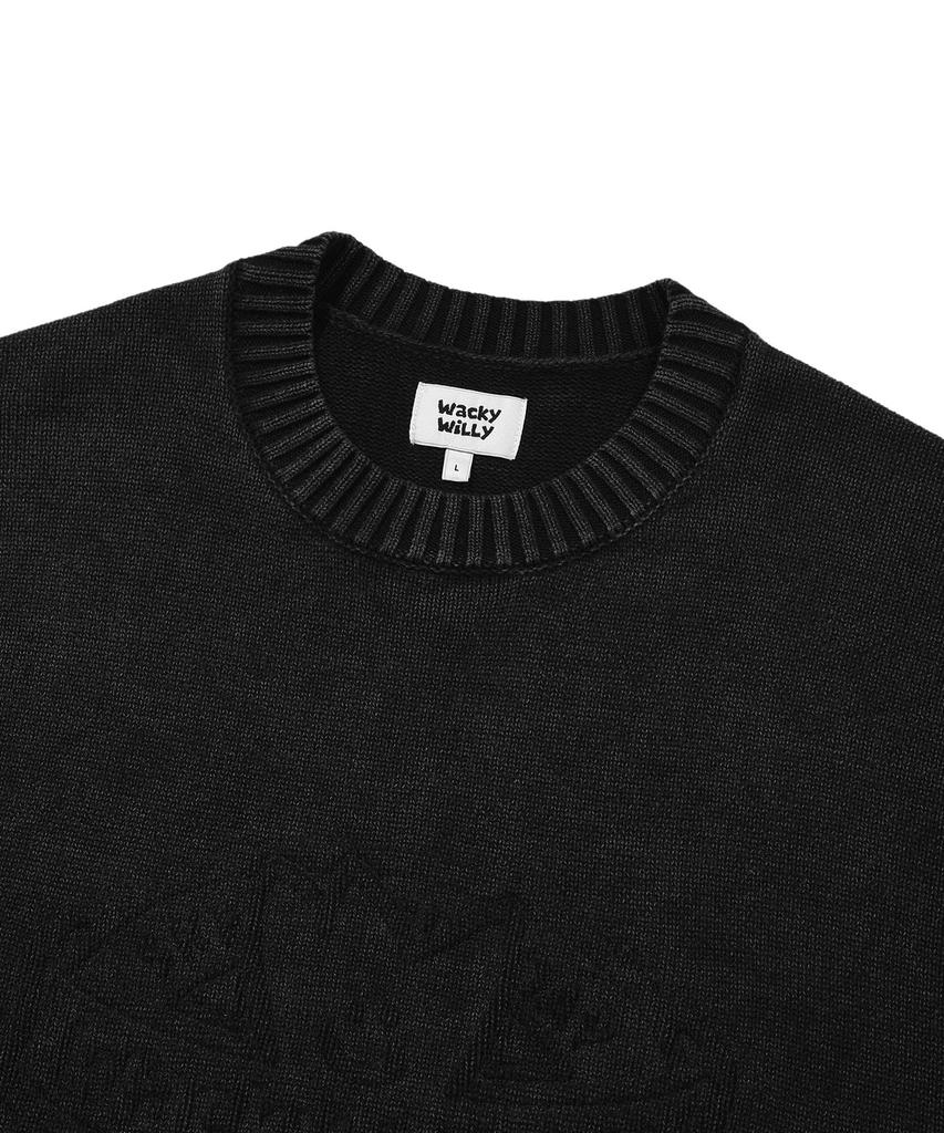WACKY WILLY Embossed Logo Pullover Sweater Charcoal