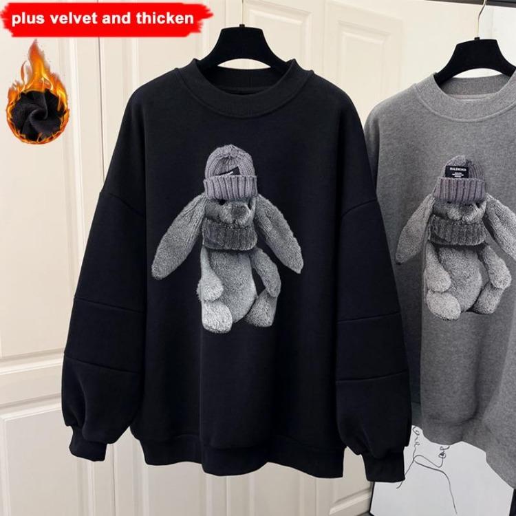 

Женский модный свободный свитшот с медведем, повседневный, плюс флис, трехмерная декорация, топ XXL прохладный черный
