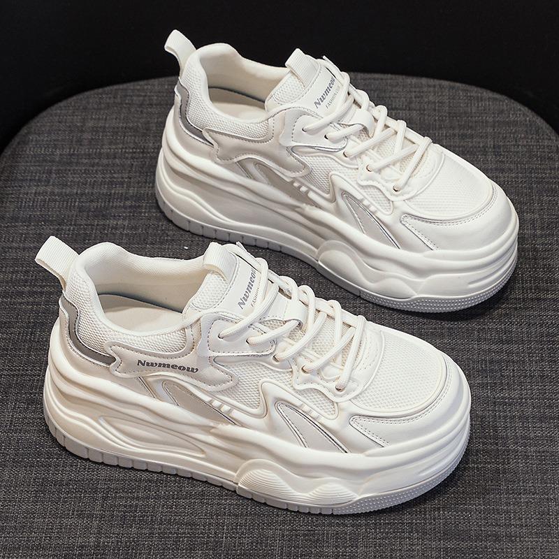 Genuine leather pops shoes thick bottom muffin casual white shoes