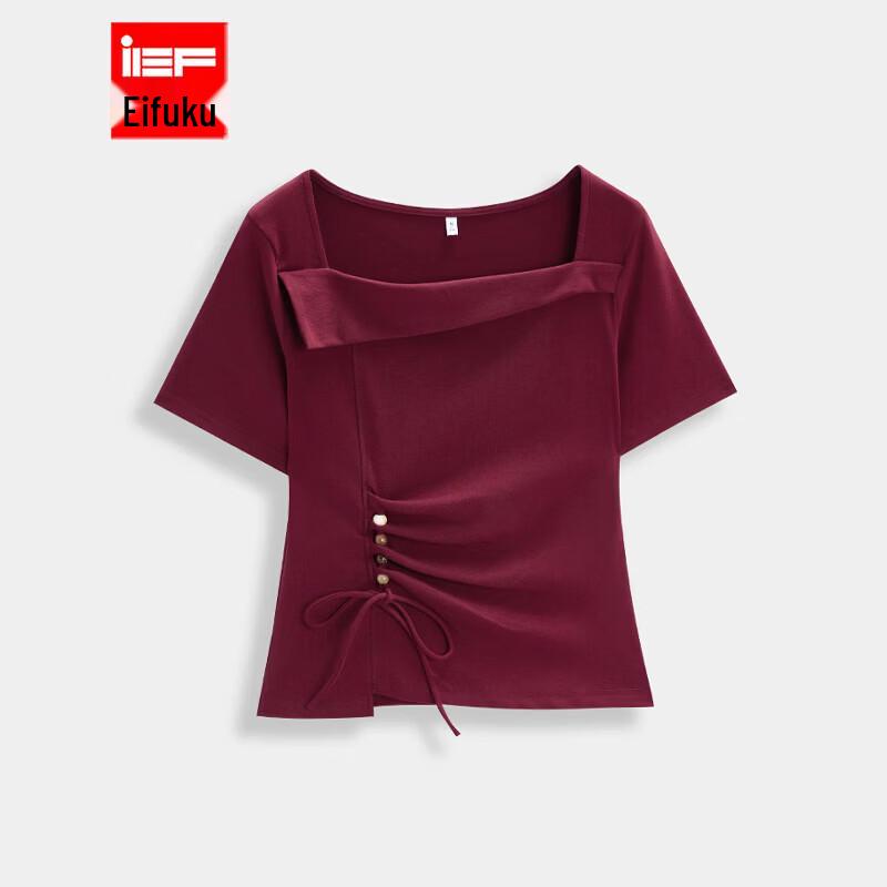 IEF Women s French Style Square Collar Pleated Top L