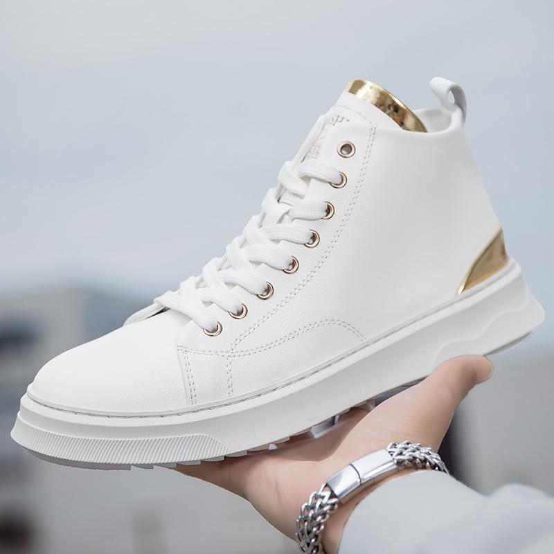 Fashion Fashion Men's Casual Leather High Top Shoes Simple Male Ankle Boots Lace-up Ventilate Motorcycle Boots Leisure Walk Basic Shoes