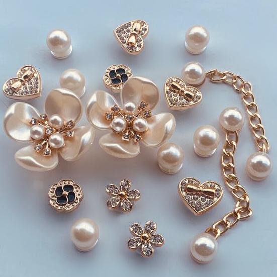 18/20Pcs Rhinestone Shoe Charms Heart And Flower Shape Chain Faux Pearl Decor Clogs Accessory Slippers Decoration Shoe Pins