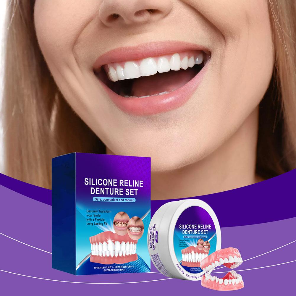 Teeth Silicone Reline Denture Set Comfortable Fit Silicone Tooth Fit Denture Set Moisturizing Smile Tooth Care Denture