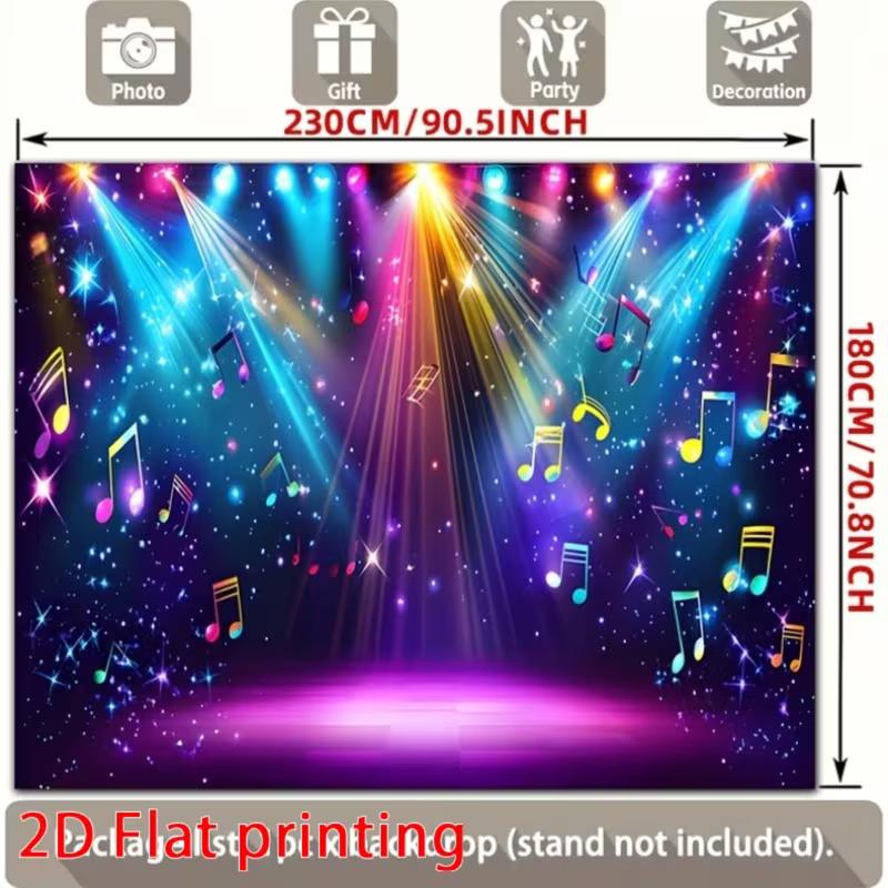 2D Disco Stage Backdrop Glowing Music Notes Birthday Party Photo Background