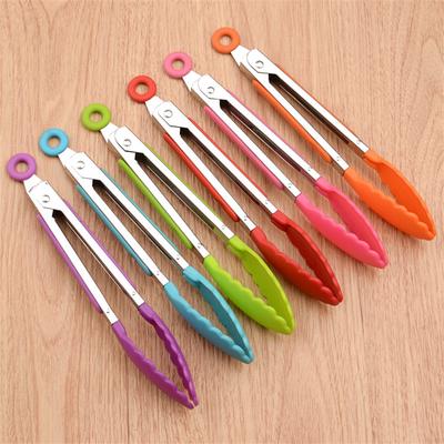Stainless Steel Kitchen Tongs Silicone Handle BBQ Tong Non-Slip Food Tong Utensil Cooking Clip Clamp Salad Serving Baking Tool