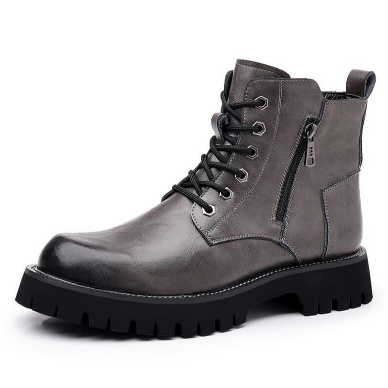 Motorcycle High -top Leather Shoes Men Fashion Outdoor Warm Plush Ankle Boots Male Quality Snow Boot Footwear