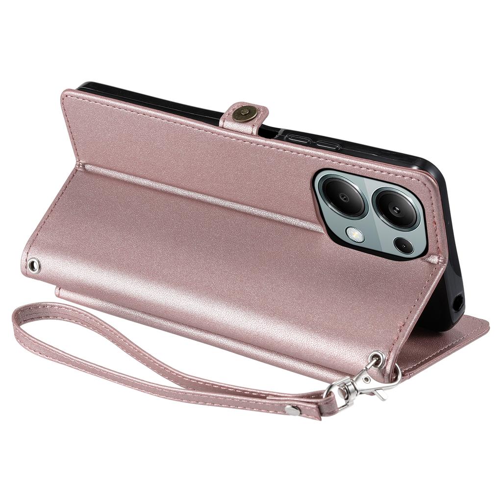 Für Xiaomi Poco M6 Pro 4G/Redmi Note 13 Pro 4G Lederhülle Brieftasche Ständer Handyhülle mit Riemen