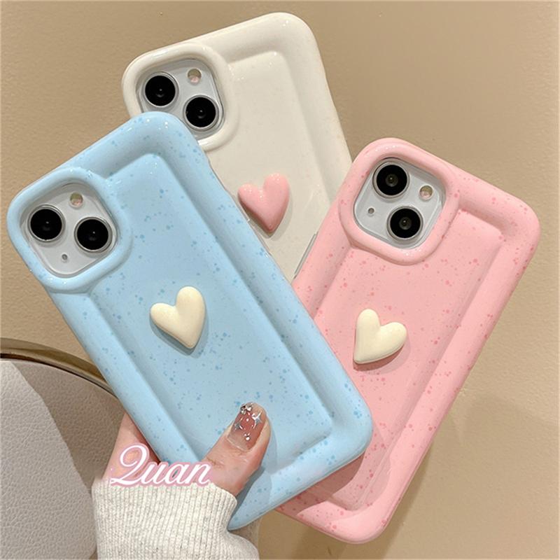 Korean Cute Wheat Pattern 3d Love Heart Candy Color Phone Case For Iphone 14 13 12 11 Pro Max Plain Shockproof Soft Cover Funda