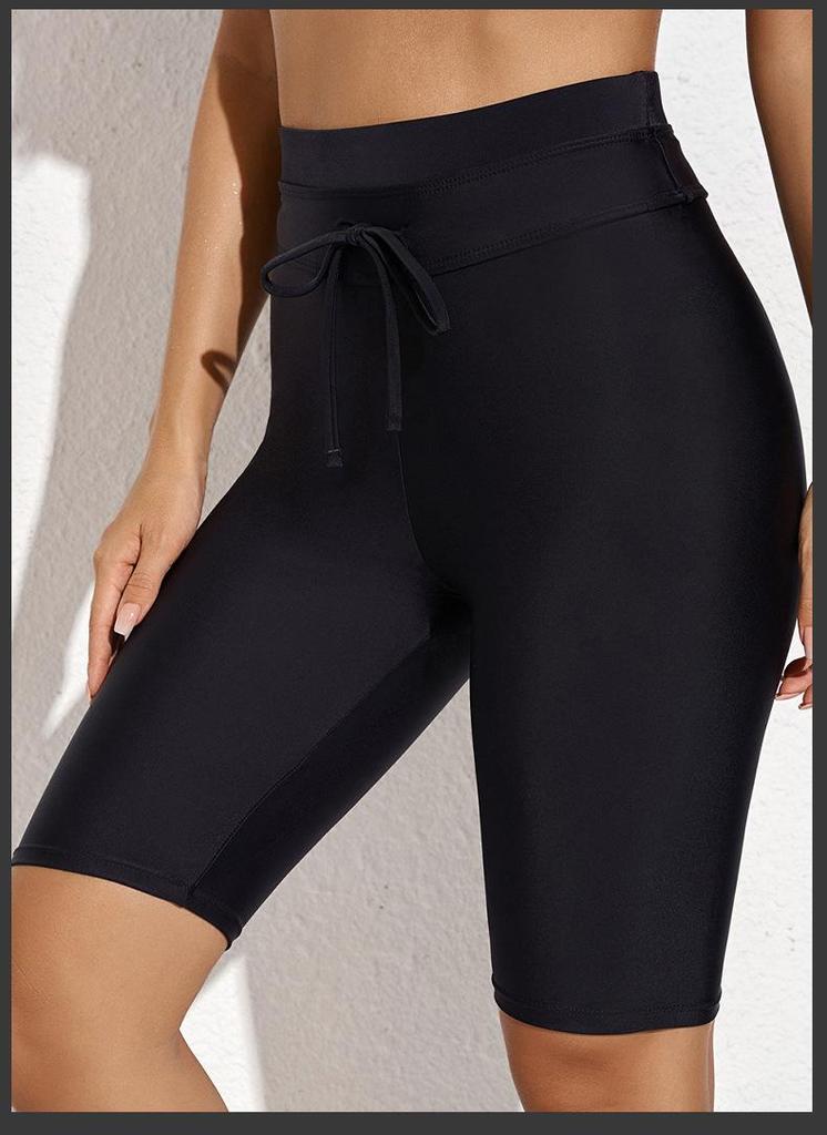 Shiying 2024 Women's Quick-Dry High-Waist Swim Trunks - European & American Style, Conservative Solid Color Boxer Briefs