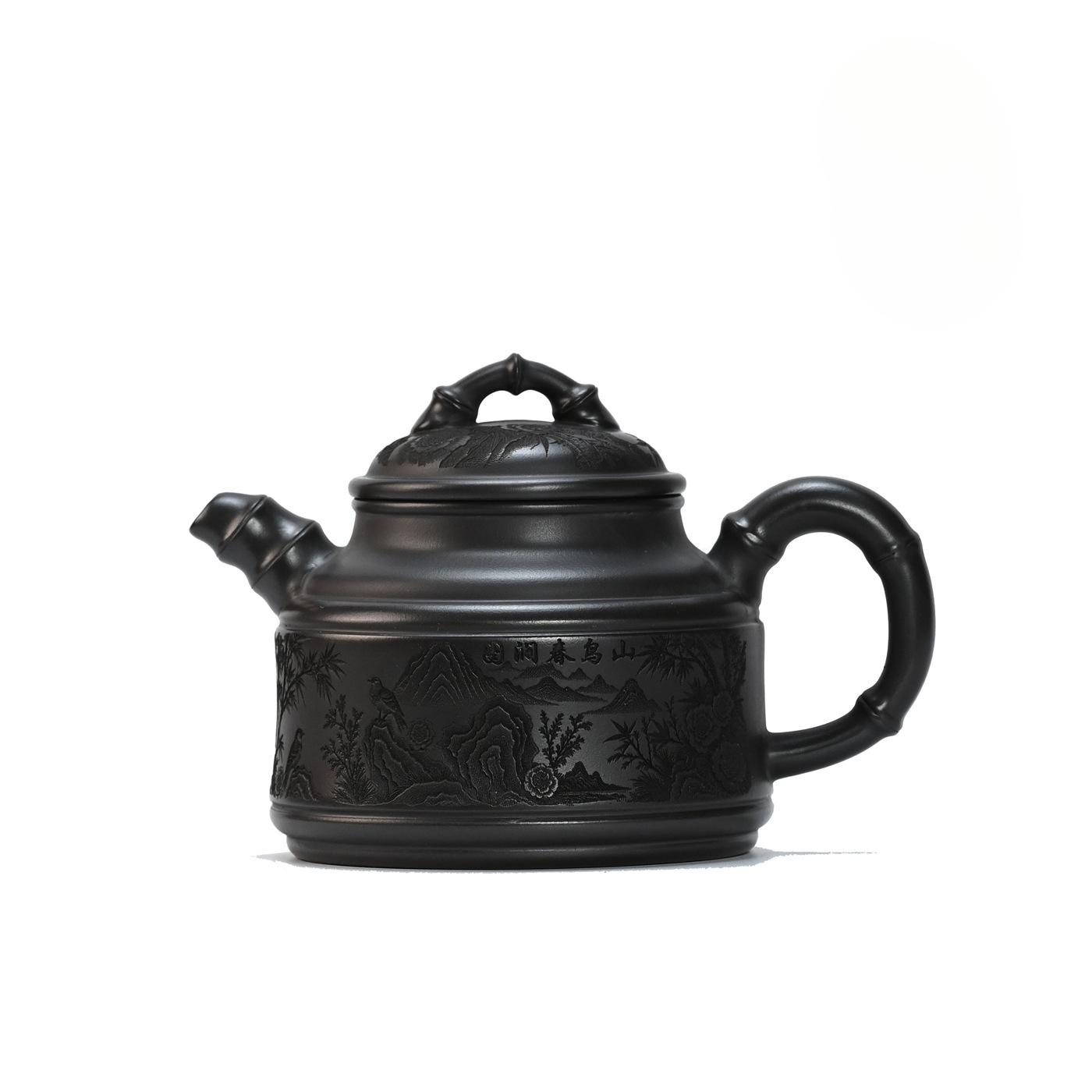 

350ml Yixing Purple Clay Teapots Handmade Bamboo Tripod Pot Raw Ore Stone Yellow Mud Kettle With Infuser Zisha Tea Set Drinkware