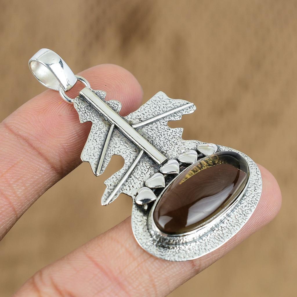 Wedding Gift For Her 925 Sterling Silver Natural Smokey Quartz Gemstone Pendant