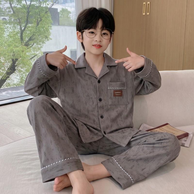 Boys Cotton Pajama Set Long Sleeve Cartoon Print Home Wear Kids 8 Years Comfortable Sleepwear