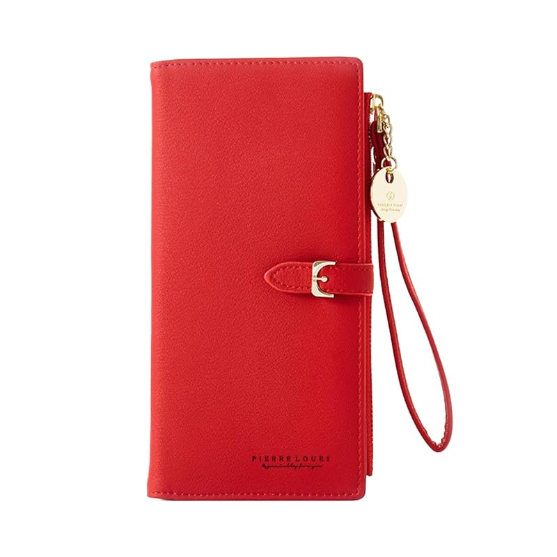 

[GDGZJJD] wallet ladies long wallet large capacity waterproof PU leather hand held wallet Button type simple design 2 fold coin purse wallet compact
