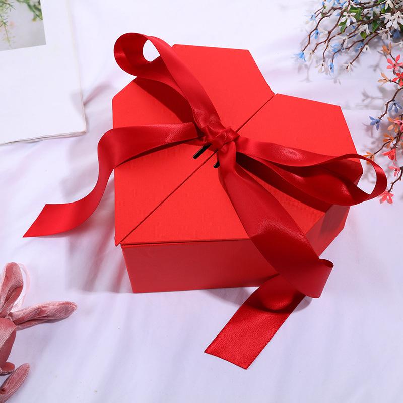 WTEMPO Valentine's Day Luxury Heart-shaped Design Gift Box DIY Foldable Ribbon Bow Paper Box Festive Party Decor Box Daily Presents Packaging Boxes