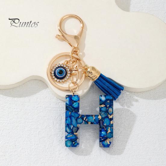Durable Keychain Charm Blue Series Pendant, Initial Letter Key Chain with Eyes Keyring Tassel Design, A-Z Holder for Bags Backpacks Cars Accessories