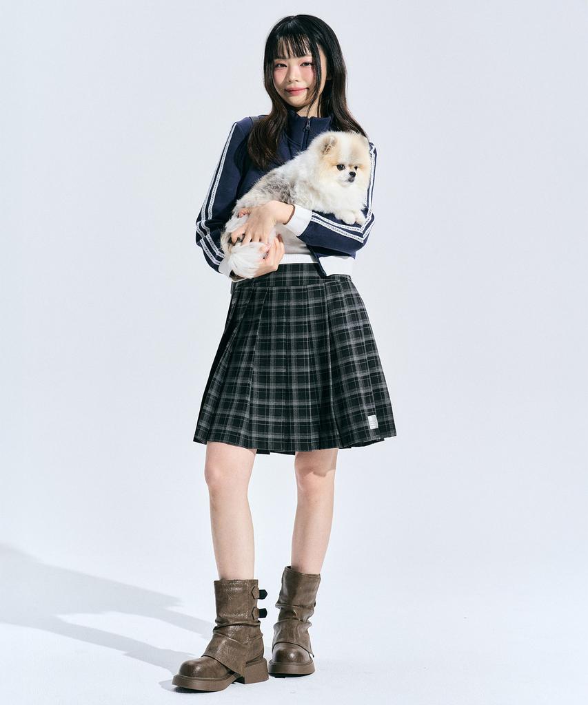 Zero Planet Erin Check Pleated Skirt [Charcoal]