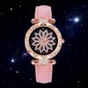 Fashion Flower Diamond Round Dial Leather Strap Women's Quartz Watch Set of 5 for Christmas and Thanksgiving Gifts