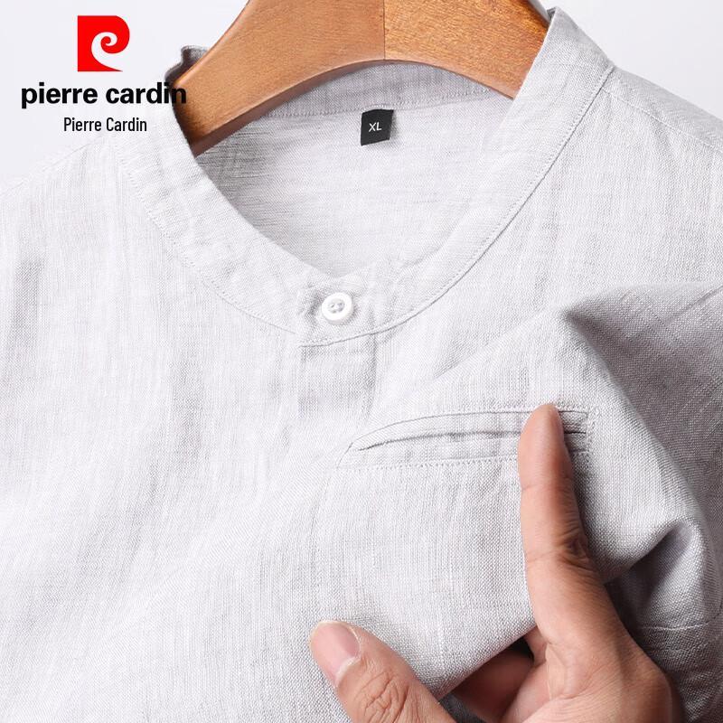 Pierre Cardin Men s 100% Linen 3/4 Sleeve Mandarin Collar Wrinkle-Free Shirt M